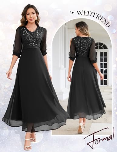Image of Wedtrend Women's Sequin Dresses Sparkly Glitter Dress Split Sleeves Formal Dresses Maxi Evening Dress