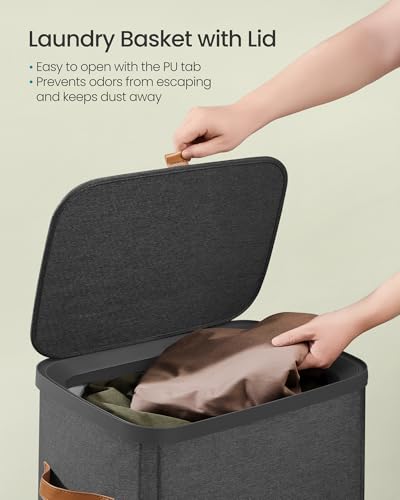 Image of SONGMICS Laundry Basket, 26.4 Gal. Laundry Hamper, Easy Assembly, with Lid and Handles, Removable Liner, 16.5 x 12.6 x 29.5 Inches, Ink Black ULCB811BH01