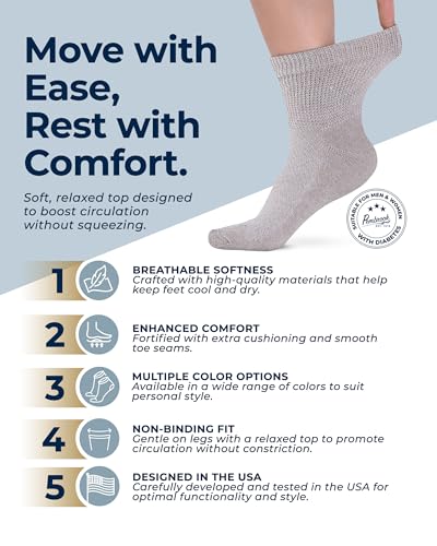 Image of Pembrook Knit Diabetic Socks for Men & Women - 6 Pairs, Wide Non Binding Neuropathy Socks for Women, Smooth Toe Seams