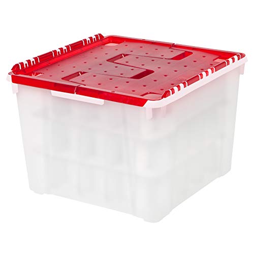 IRIS USA WL-60 Holiday Ornament Storage Box, 2 Pack, Pearl/Red