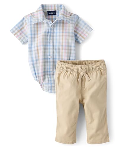 The Childrens Place Baby Boys and Newborn Short Sleeve Top and Pants 2-Piece Outfit Set Rainbow Plaid 3 Months 6 Months