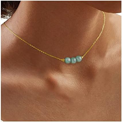 18k Gold Over Sterling Silver Jade Choker Necklace for Women Mint Green Gemstone Bead Necklace as Jewelry Gift for Girls Crystals Healing Gem Stones Necklace as Handmade Spiritual Gifts from Sereney