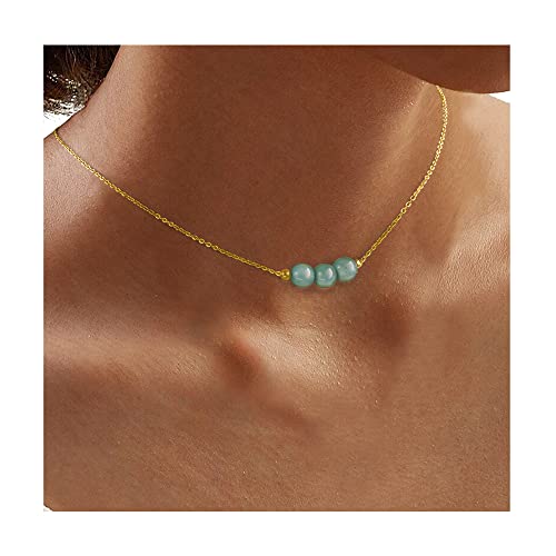 18K Gold Over Sterling Silver Jade Choker Necklace For Women Mint Green Gemstone Bead Necklace As Jewelry Gift For Girls Crystals Healing Gem Stones Necklace As Handmade Spiritual Gifts From Sereney #TOP27