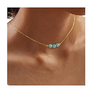 Sereney 18k Gold Over Sterling Silver Jade Choker Necklace for Women Mint Green Gemstone Bead Necklace as Jewelry Gift for Girls Crystals Healing Gem Stones Necklace as Handmade Spiritual Gifts