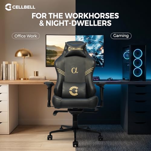Image of CELLBELL Alpha Multi Functional Ergonomic Gaming Chair with Footrest Premium Fabric Magnetic Neck Lumbar Pillow 4D Armrests 180 Degree Recline Class 4 Hydraulic Metal Base 60mm Wheels (Black)