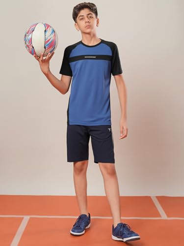 Image of TECHNOSPORT Boy's Polyester Slim Fit Crew Neck Half Sleeve T-Shirt with Technocool+, Anti Microbial Propeties for Sports and Regular Use