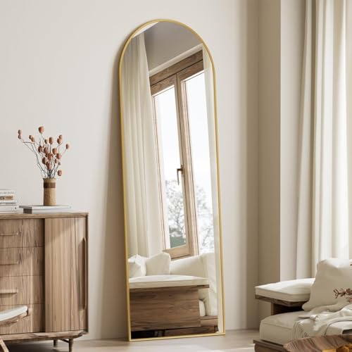 Image of Koonmi 21 inchx56 inch Arched Full Length Mirror, Gold Large Floor Mirror with Aluminum Alloy Frame, Standing Hanging or Leaning Wall-Mounted Full Body Mirror for Living Room and Bedroom