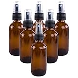 2 oz Amber Boston Round Glass Bottle with Fine Mist Sprayer Dispenser for Essential Oils, Chemistry Lab Chemicals, Colognes & Perfumes (6 Pack)