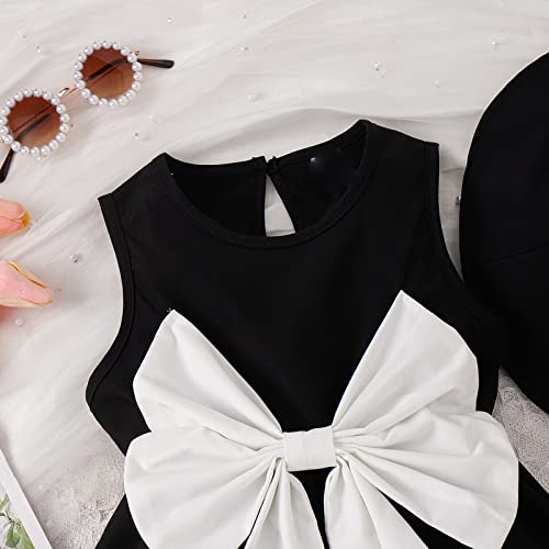 Toddler Girls Sleeveless Black Dress Bowknot Princess Dress Kids Elegant Dress with Hat Outfits4