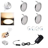 AIBOO LED Schrankleuchten 4er Komplettset, LED Unterbauleuchten mit Fernbedienung, Küchenlampen Vitrinenbeleuchtung Warmweiß 2700K, LED Unterbauleuchte Set Inklusiv alle Zubehör