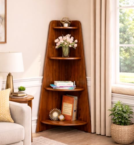 Image of Wudniture Solid Sheesham Wood Corner Shelf for Living Room | Wood Wall Shelves (Walnut)