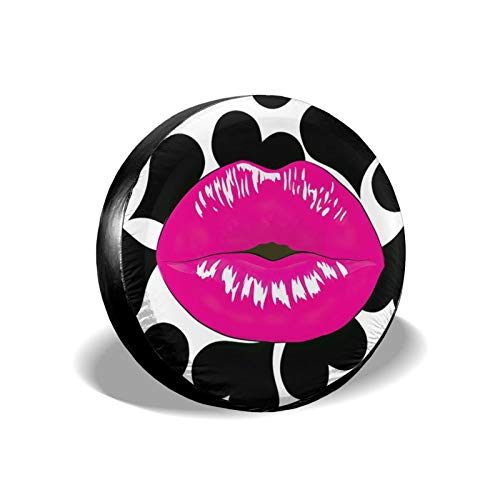 HTRHA Barbie Pink Sexy toot Lips Love Embellishment Spare tire Cover, Dust-Proof Sun-Proof Used in Jeeps Trailers SUVs Off-Road Vehicles Protective Film Cover