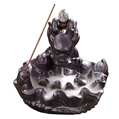 OTOFY Handmade Ceramic Incense Holder, Backflow Incense Burner Figurine Incense Cone Holders Home Decor Gift Decorations Statue Ornaments (Auspicious Dragon)
