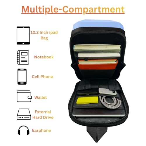 Image of Tukzer ABS Hard Shell Sling Bag Aliens Series 180Open Crossbody Side Shoulder Bag for Mens, Women, Office,Travel,Everyday Mini Backpack for iPad,Tablet,Smartphone,Charger,Headphone,HDD,Camera(02-BLU)