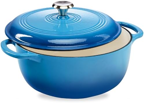 Best Choice Products 6 Quart Enamel Cast-Iron Round Dutch Oven, Family Style Heavy-Duty Pre-Seasoned Cookware for Home, Kitchen, Dining Room, Oven Safe w/Lid, Dual Handles - Blue