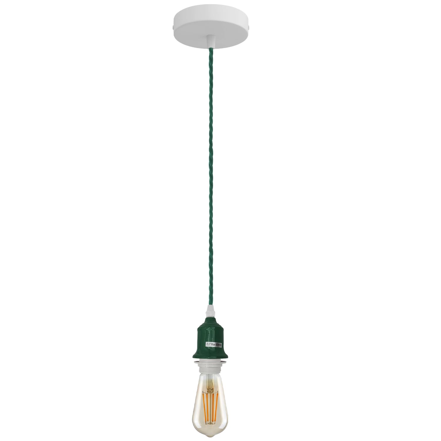 LEDSone Vintage Ceiling Pendant Light Fitting Dark Green Twisted Braided Flex, E27 Lamp Holder Suspended Pendant Light Fitting Kit for Kitchen Island Living Room Dining Lightings — image 1