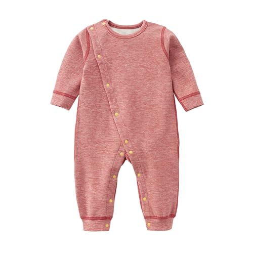 Image of Baby Soft Cotton Babygrows Long Sleeve Button Side Open Onesie Rompers Newborn Infant Boys Girls Plain Grows Toddler Lightweight Crewneck Bodysuits Outfits Toddler Clothes (Pink, 12-18 Months)