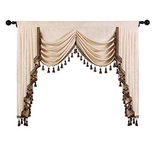 Elkca Beige Chenille Window Curtains Valance For Living Room Waterfall Valance For Bedroom,Rod Pocket (W59 Inch, 1 Panel) #TOP1