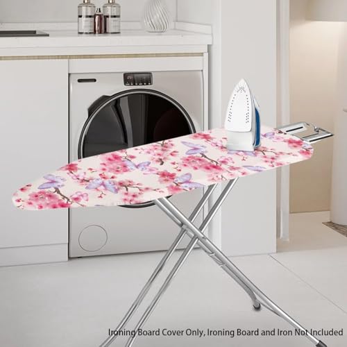 Image of Butterfly Cherry Blossoms Pattern Ironing Board Cover 15x54 Inch Standard Ironing Board Cover with Elastic Edge and Hook and Loop Fasteners Stain Resistant