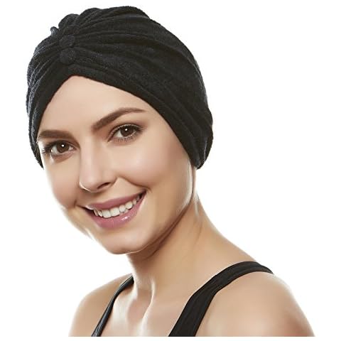 BEEMO Soft Terry Cloth Turban Head Cover- Black Cover