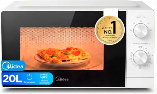 Midea Microondas 20 litros y 700 W de potencia | Microwave | Horno Microondas Blanco de Sobremesa con Plato Giratorio, Función Descongelación, 5 Niveles de Potencia Temporizador | Microondas sin grill