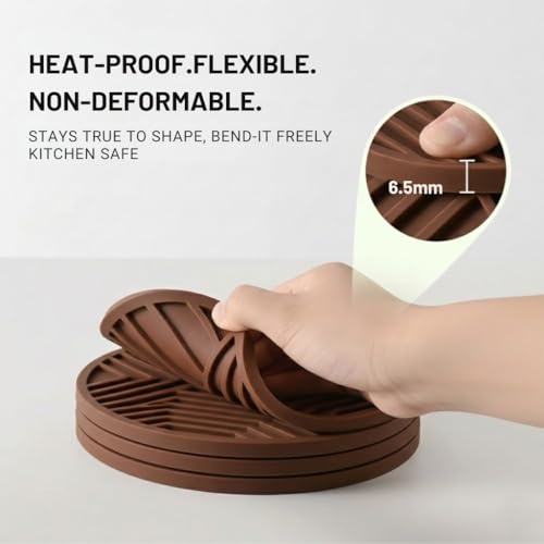 Silicone Trivet Mats, Set of 3, Heat and Slip Resistant, Multipurpose Non-Slip Hot Pads for Kitchen Potholders, Jar Opener, Spoon Holder, Food Grade BPA Free, 6.5mm Extra Thick, (Brown) thumbnail 13