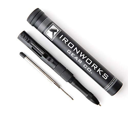 IronWorks Gear Tactical Pen - Tungsten Carbide Tip For Breaking Glass, Self-Defense, EDC/Emergency Situations - Aircraft-Grade Aluminum, Reusable Case - Ergonomic Design, Hard Metal Clip - Black