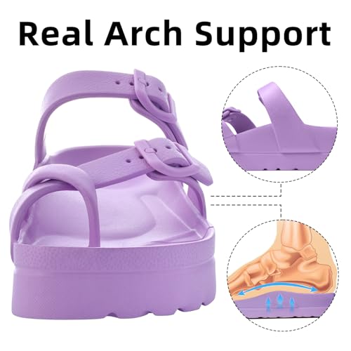 Image of Goosecret Women's Platform Sandals with Arch Support Comfortable Foam Slides Summer Beach Sandals with Adjustable Buckle Purple, 36