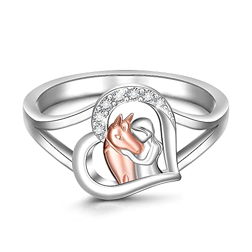 Horse Ring for Women Sterling Silver Cute Animal Heart Horse Rings Jewelry Charms Friendship Wedding Christmas Valentines Mothers Day Gifts