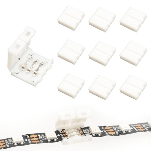 MEYOOZIISU 3-Pin RGB LED Light Strip Connectors 10-Pack Unwired Gapless Solderless Adapter Terminal Extension for SMD 5050 Multicolor Strip - 10mm 3pin