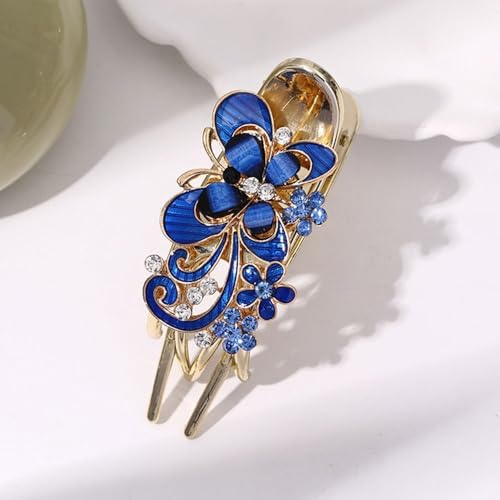 Woman Decoration Alligator Hair Clip Hair Accessories Rhinestone Butterfly Hair Claw Crystal Flower Hairpin(Blue)