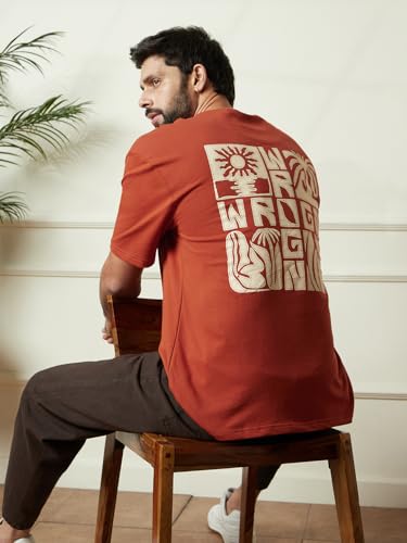 Image of WROGN Men's 100% Cotton T-Shirt | Back Graphic Print | Oversized Fit