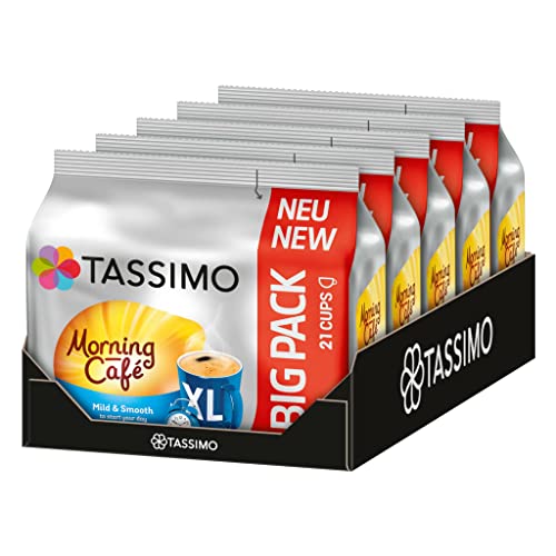 Tassimo Cápsulas Morning Café XL Mild & Smooth, paquete grande, 5 x 21 cápsulas, 105 cápsulas de café