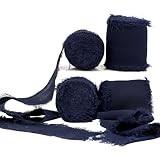 Handmade Fringe Silk Chiffon Ribbon - Frayed Edge 1-1/2 Inch Wide 21 Yards Long for Crafts, Weddings & Decor - Navy #19