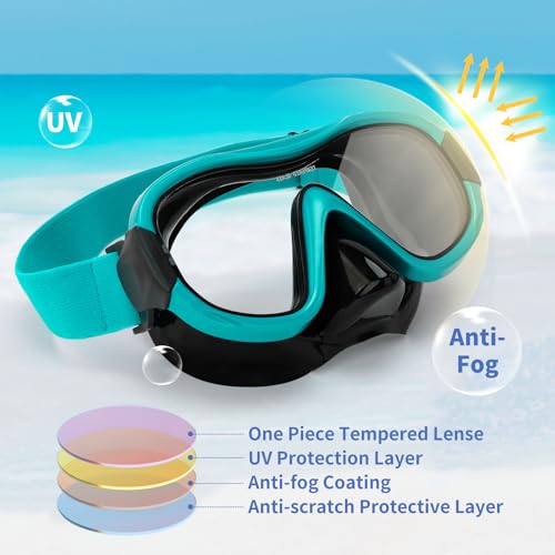 Diving Mask , Professional Anti-Fog Snorkel Goggles, Anti-Leak Swim Mask with Soft Adjustable Strap & Mesh Bag, Earplug - Thumbnail 4