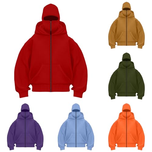 Balaclava Hoodie Jacket Zip Up Fashion Double Layer Hoodie Hip Hop Outerwear Jacket Y2K Sweatshirt for Men3