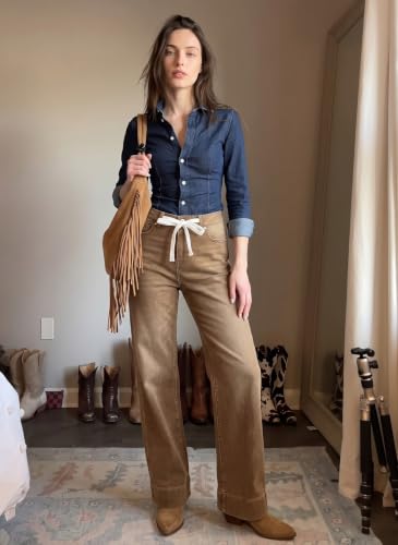 Image of Sidefeel Women's High Waisted Straight Leg Jeans Drawstring Denim Pants