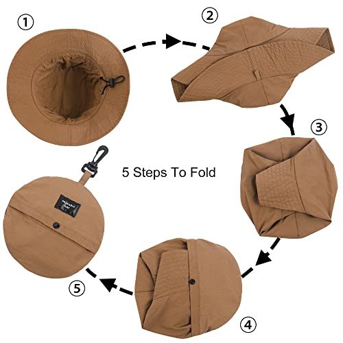Docila Solid Rain Hat For Men Women Packable Storage Quick Drying Fisherman Hat Waterproof Bucket Sun Hat With Portable Hook Removable String Coffee #TOP5