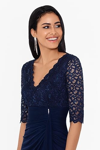 Image of Betsy & Adam Women's Long Sleeve Raised Floral Lace Midi Length Dress
