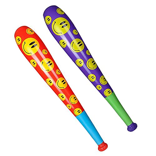 Baseball Bat Inflate Happy Face Design, 3.5' Feet Tall, Assorted Colors (2-Pack)