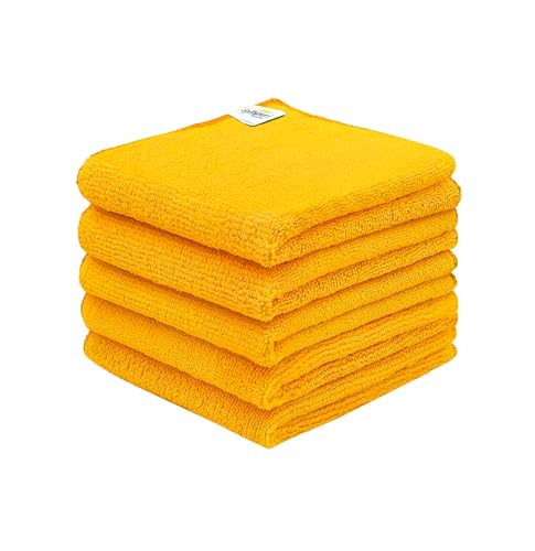 Image of SOFTSPUN Microfiber Cleaning Cloths, 5pcs 30x30cms 340GSM Orange! Highly Absorbent, Lint and Streak Free, Multi -Purpose Wash Cloth for Kitchen, Car, Window, Stainless Steel, Silverware.