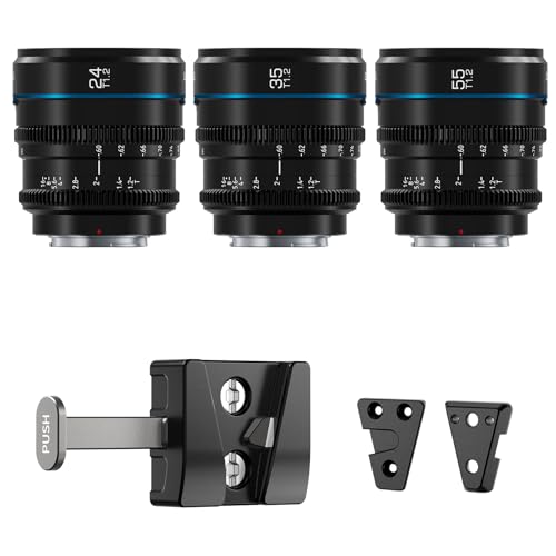 SIRUI Night Walker S35 Manual Focus Cine Lens Set, 24mm, and Mini V Mount Battery Base and Wedge Plates Kit Bundle