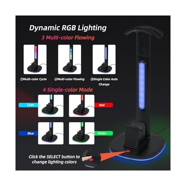 Mcbazel RGB Headset Stand with Charging Station for PS5/PS5 Edge Controller, Controllers Stand & Playstation 5 Controllers Holder, Premium RGB Gaming Headphone Holder – Black - Image 4