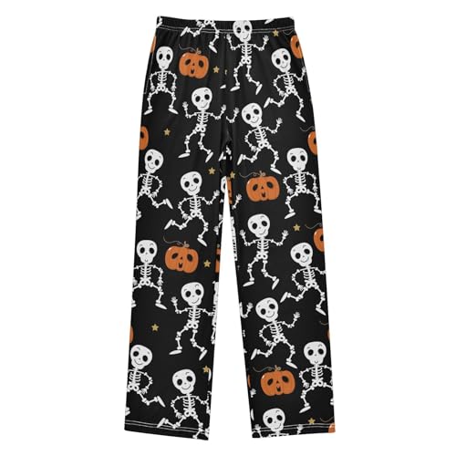 Skeleton and Pumpkin Boys Long Pants Soft Trousers Elastic Waist Kids Lounge Bottoms with Pockets S-XL