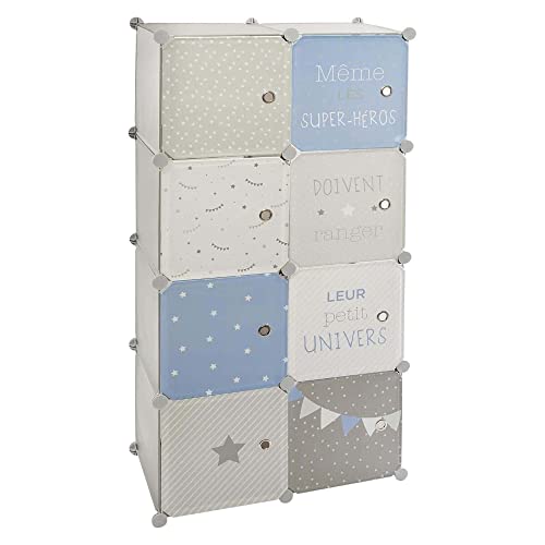Casiers de Rangement Enfant Penderie - Gris & Bleu 65x125 cm - Atmosphera créateur d'intérieur