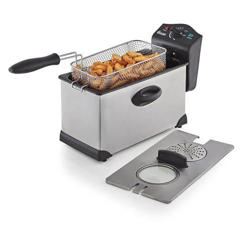 Swan 3L Stainless Steel Deep Fat Fryer with Viewing Window and Safety Cut Out Non-Slip Easy Clean and Adjustable Temperature Control 2kW 2000 W 3 liters Silver SD6040N