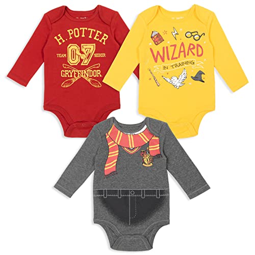 Harry Potter Baby Boys 3 Pack Long Sleeve Bodysuits Multicolor 3-6 Months