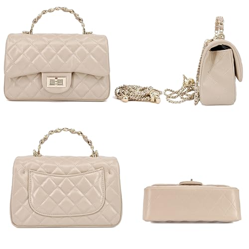 Image of M-ioi-M Small Quilted Crossbody Bags for Women,Leather Shoulder Bag with Gold Chain Strap,Metal Top Handle Flap Evening Purse