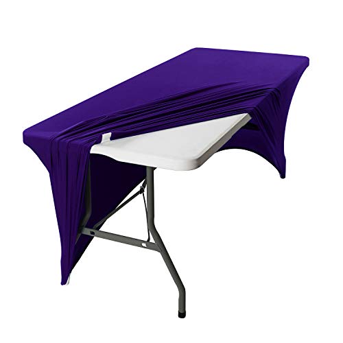 Image of Peomeise 6FT Spandex Table Cover Rectangular Stretch Spandex Tablecloth (Purple,6FT)