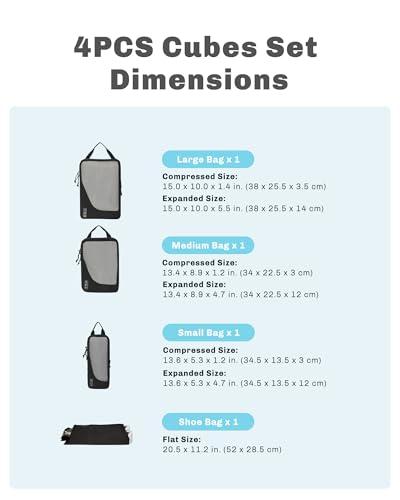 Image of 4 Set Compression Packing Cubes for Suitcases,Luggage,Travel Bag Organizer
